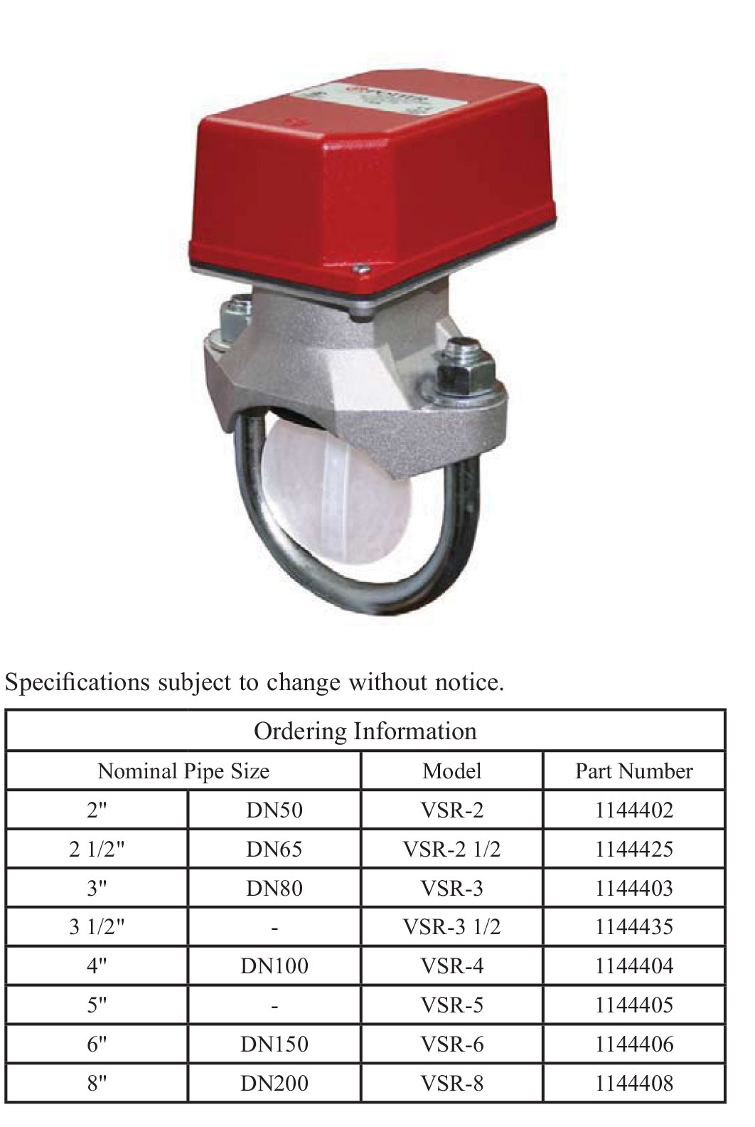 Thông số kĩ thuật của  công tắc dòng chảy VSR potter ul/uf