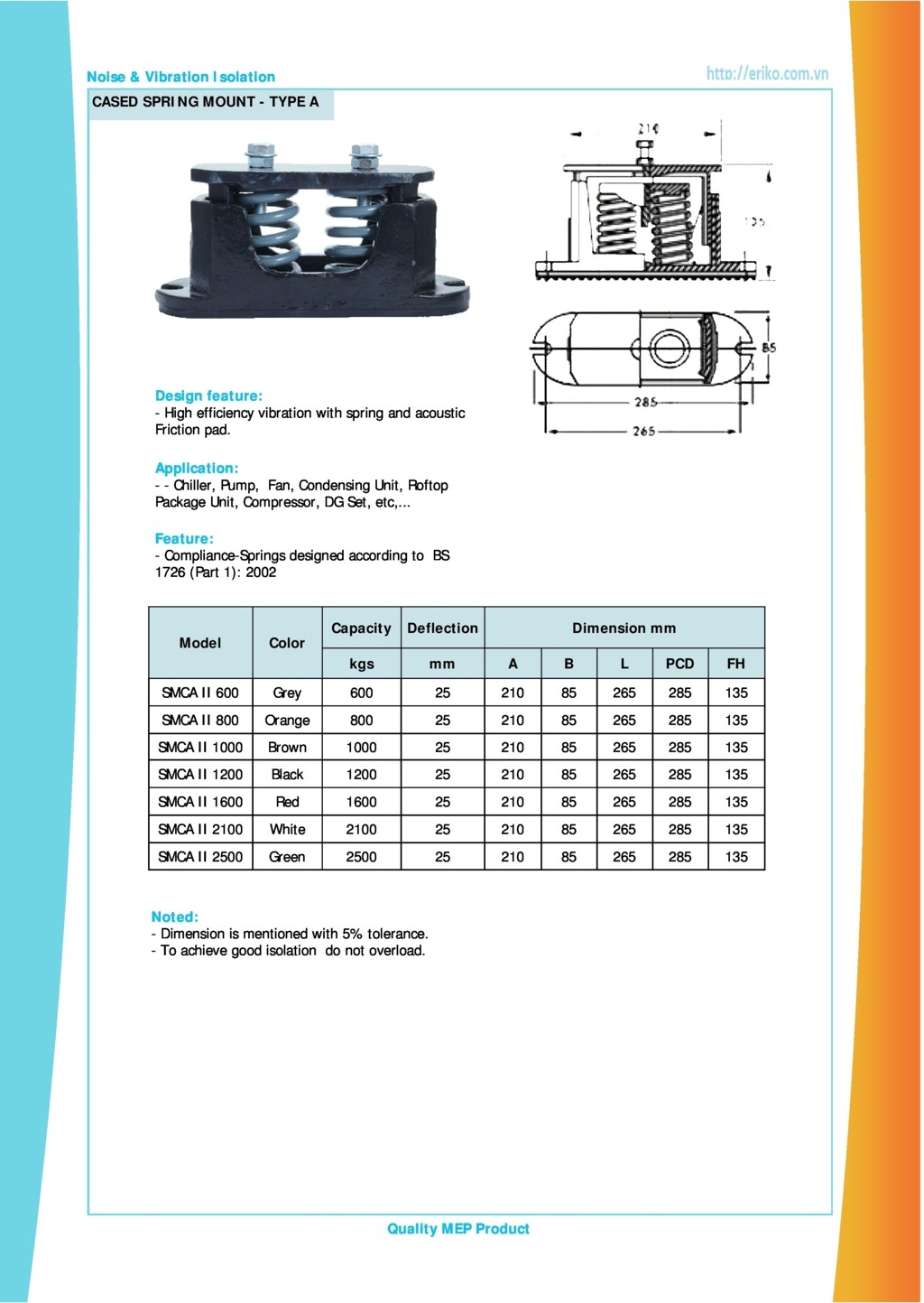 Thông số kỹ thuật lò xo chống rung chiller-Bơm-máy nén-quạt