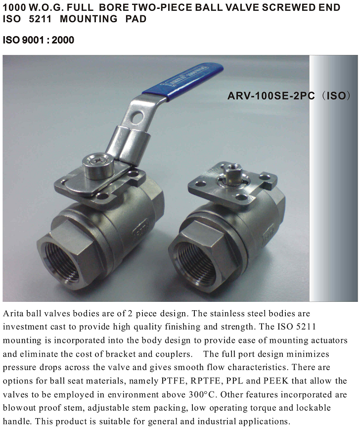 Đặc điểm van bi inox Arita SS 2PC SE Iso 5211
