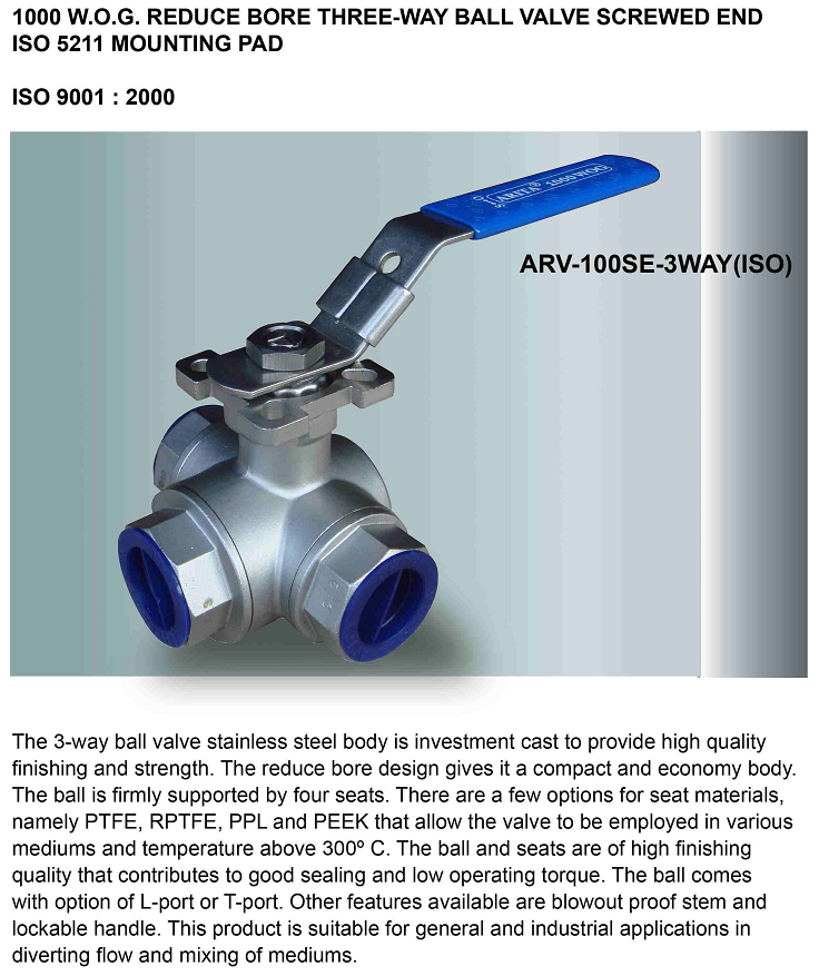 Đặc điểm van bi inox Arita ss316-3way bspt iso 5211