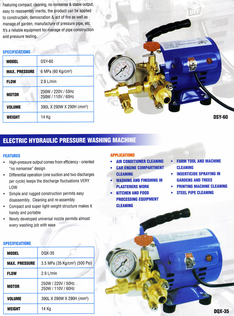 Thông số kỹ thuật bơm thử áp bằng điện Arita